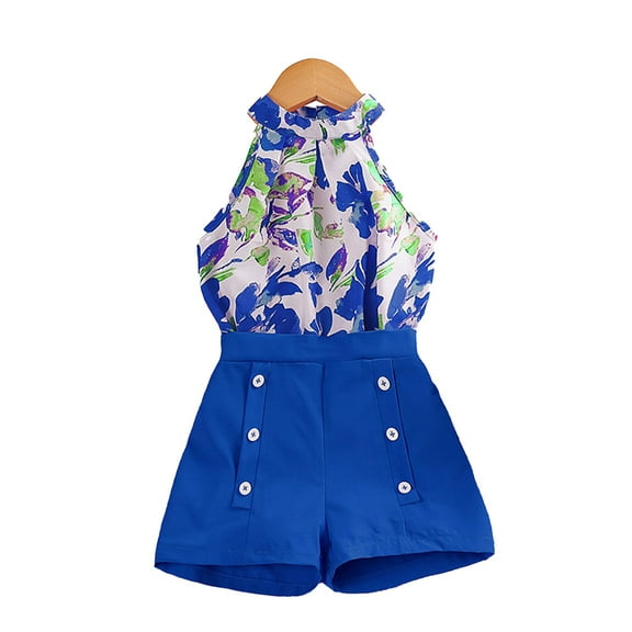 LYMAYTER Kids Girls Sweet Shirt Outfit 2PCS Toddler Printed Sleeveless Shirt + Shorts Set for 4-7 Years