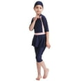 thumbnail image 1 of LYMAYTER Kids Girls Swimsuits Outfit 3PCS Youth Long Sleeve Conservative Swimwear + Swim Trunks + Hat Bathing Suit for 3-14 Years, 1 of 9
