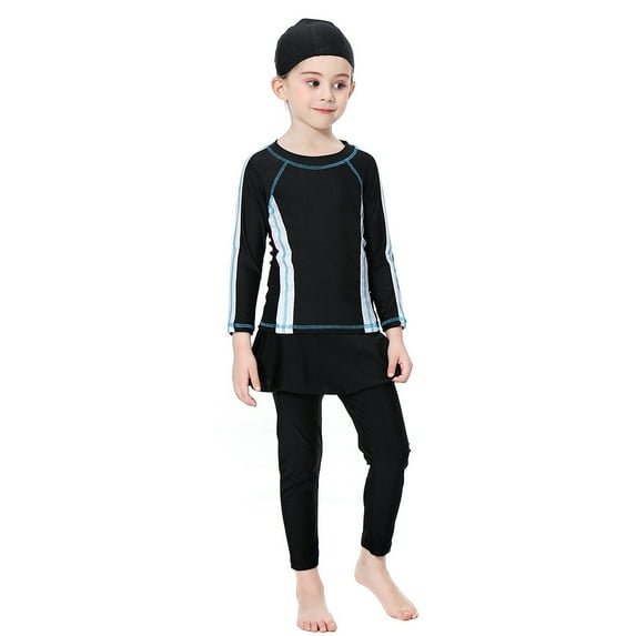 LYMAYTER Kids Girls Swimsuits with Cap Outfit 3PCS Youth Long Sleeve Swimwear Set Protective UV Bathing Suit for 1-14 T
