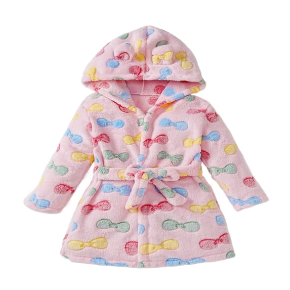 LYMAYTER Kids Hooded Bathrobe Girls Flannel Dressing Gown Sleepwear Boys Spa Robe 1-7 Years
