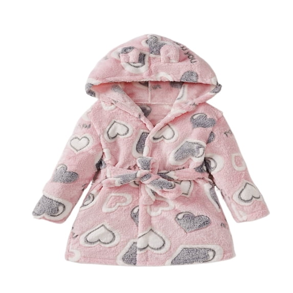 LYMAYTER Kids Hooded Bathrobe Girls Flannel Dressing Gown Sleepwear Boys Spa Robe 1-7 Years