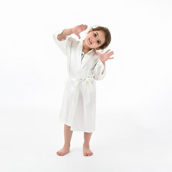 LYMAYTER Kids Infant Bathrobe Pajamas Girls Boys Solid Color Cardigan Sleepwear Toddler Silk Loungewear Dress for 12 Months - 8 Years