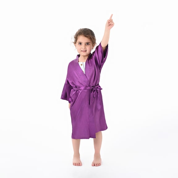 LYMAYTER Kids Infant Bathrobe Pajamas Girls Boys Solid Color Cardigan Sleepwear Toddler Silk Loungewear Dress for 12 Months - 8 Years