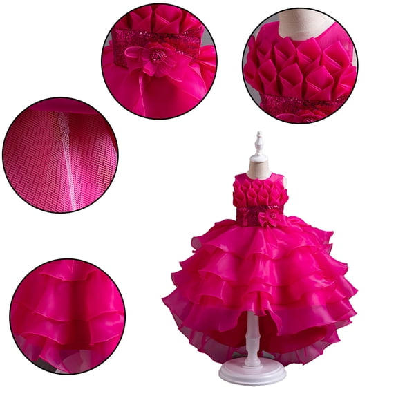 LYMAYTER Kids Little Girls Elegant Sequin Tulle Dress Princess Flower Girl A Line Wedding Party Ball Gown