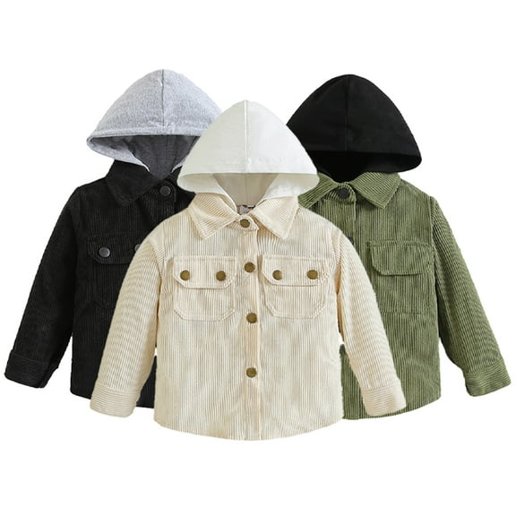 LYMAYTER Kids Toddler Boys Corduroy Jackets for 12m-5 Years Baby Solid Colour Long Sleeve Hooded Outerwear