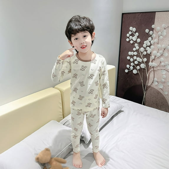 LYMAYTER Kids Toddler Boys Crewneck Pajamas Outfit 2PCS Baby Spring Fall Cotton Soft Long Sleeve Sleepwear Loungewear Set for 1-12 Years