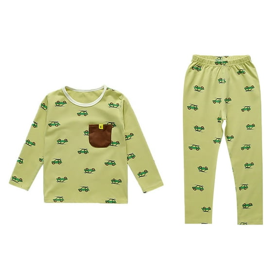LYMAYTER Kids Toddler Boys Crewneck Pajamas Outfit 2PCS Baby Spring Fall Cotton Soft Long Sleeve Sleepwear Loungewear Set for 1-12 Years