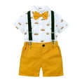 thumbnail image 1 of LYMAYTER Kids Toddler Boys Formal Gown Outfit Baby Stripes Short Sleeve Shirt with Bowtie and Shorts Set for 9m-7 Years, 1 of 9