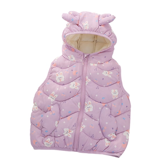 LYMAYTER Kids Toddler Boys Girls Hooded Vest Printing Waistcoat Outerwear Sleeveless Jacket Baby down Cotton Zipper Jacket Coats for 1-6Y