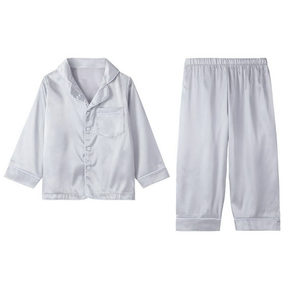 LYMAYTER Kids Toddler Boys Girls Stain Pajama Set V-Neck Long Sleeve Sleepwear Tops and Long Trousers Outfit for 1-10 T Silk Jammies Loungewear 2PCS