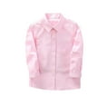 thumbnail image 1 of LYMAYTER Kids Toddler Boys Long Sleeve Dress Shirts for Teens,3-14Y Boys Pink Button down Uniform Shirt Slim Fit Dress Shirt with Bowknot/Tie and Chest Pocket, 1 of 8