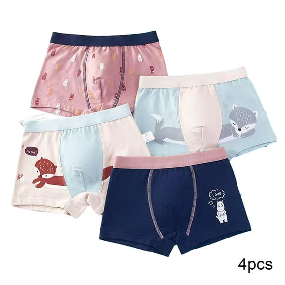 LYMAYTER Kids Toddler Boys Underwear Panties 4 Pack Cotton Breathable Four Corners Shorts for Little Boys Stretch Printed Four Seasons Boxer Briefs 2-12 T
