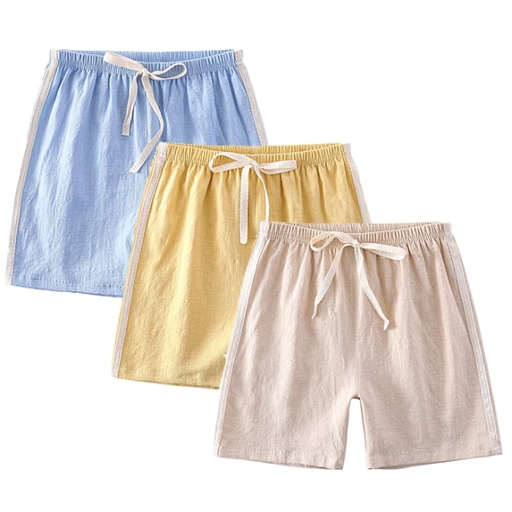 LYMAYTER Kids Toddler Cotton Linen Shorts Pants for Girls Boys Summer Solid Color Waist Pants Baby Linen Casual Shorts Pants 2-13Y