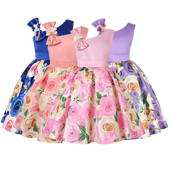 LYMAYTER Kids Toddler Flower Girls off Shoulder Dress Pageant Party Floral Formal Dresses Floral Ruffles Flower Dress Ball Gown 2-10Y