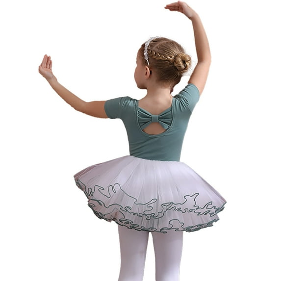 LYMAYTER Kids Toddler Girls Ballet Skirt Summer with Tutus Skirt with Removable Skirt 3-11Y Toddler Hollow Back Dance Dress Combo Skirt
