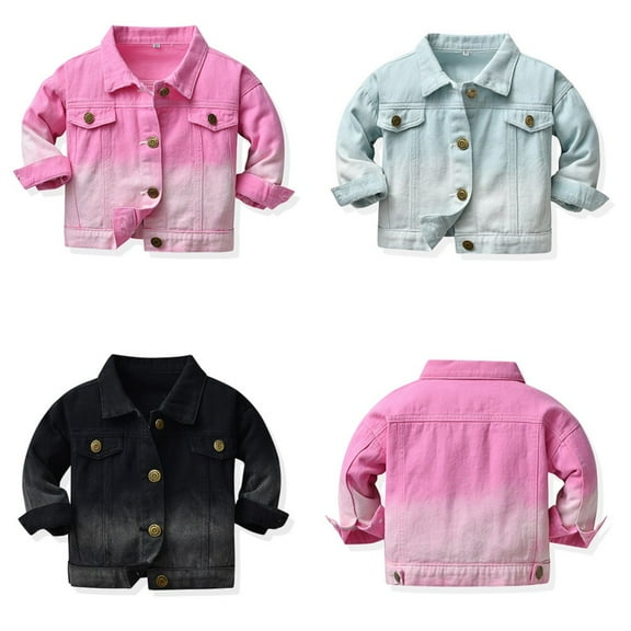 LYMAYTER Kids Toddler Girls Denim Jacket Boys Long Sleeve Jeans Jacket for 13m-10 Years Baby Gradient Colour Casual Cowboy Outwear