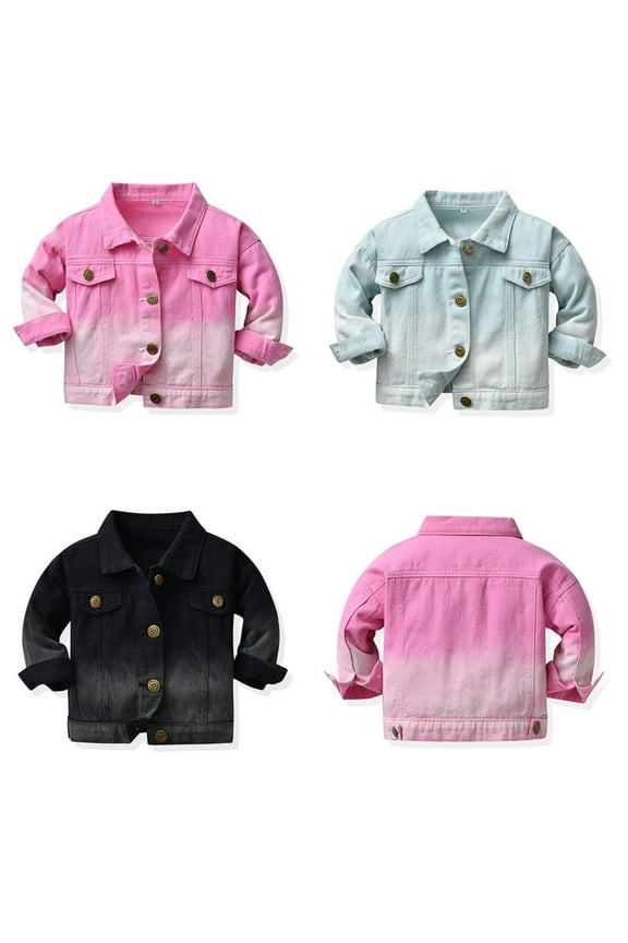 Kids Toddler Girls Denim Jacket Boys Long Sleeve Jeans Jacket for 13m-10 Years Baby Gradient Colour Casual Cowboy Outwear