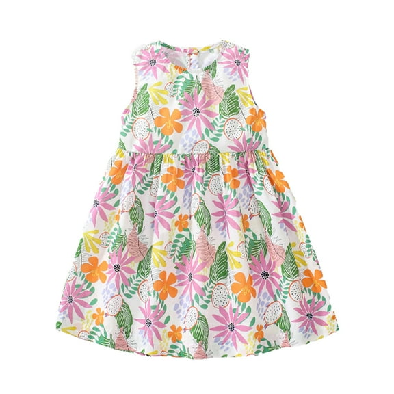 LYMAYTER Kids Toddler Girls Dresses Baby Sleeveless Casual Princess Dress for 2-8 T Summer Printed Sundress Dress