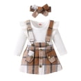 thumbnail image 1 of LYMAYTER Kids Toddler Girls Fall Winter Outfit 3PCS Infant Cotton Long Sleeves+ Strappy Skirt + Bowknot Set for 12m-3 Years, 1 of 8