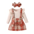 thumbnail image 1 of LYMAYTER Kids Toddler Girls Fall Winter Outfit 3PCS Infant Cotton Long Sleeves+ Strappy Skirt + Bowknot Set for 12m-3 Years, 1 of 8