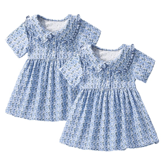 LYMAYTER Kids Toddler Girls Floral Princess Dresses Summer Casual Tutu Lapel Skirt 1-8Y