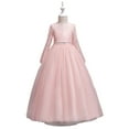 thumbnail image 1 of LYMAYTER Kids Toddler Girls Lace Sequins Dresses Little Girls Bowknot Party Princess Dress Girls Long Sleeve Bridesmaid Tutu Dress for 4-14 Years, 1 of 9