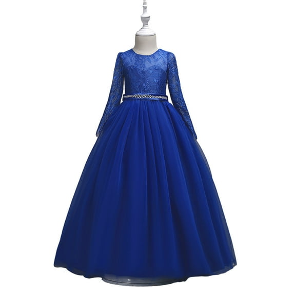 LYMAYTER Kids Toddler Girls Lace Sequins Dresses Little Girls Bowknot Party Princess Dress Girls Long Sleeve Bridesmaid Tutu Dress for 4-14 Years