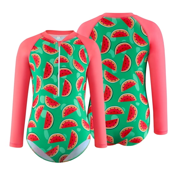 LYMAYTER Kids Toddler Girls One Piece Swimsuits Baby Long Sleeve Rash Guard Zipper Front Bathing Suit UPF 50+ Sun Protection Swimwear 4-12T