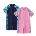thumbnail image 1 of LYMAYTER Kids Toddler Girls One Piece Swimsuits UPF 50+ Sun Protection Bathing Suit Short Sleeve Rash Guard Zipper Front Swimwear 3-10T, 1 of 11