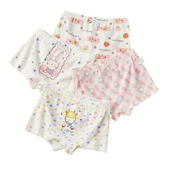 LYMAYTER Kids Toddler Girls Panties Underwear for 2-12t Soft Cotton Boxer Briefs Little Girls Four Seasons Printing Four Corners Shorts 4 PCS