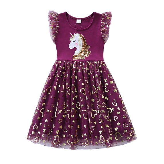 LYMAYTER Kids Toddler Girls Ruffle Princess Dresses Summer Casual Tulle Skirt 3-8T