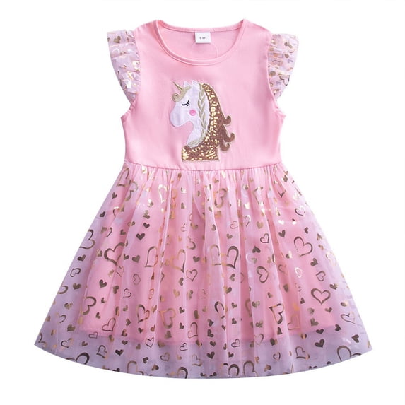 LYMAYTER Kids Toddler Girls Ruffle Princess Dresses Summer Casual Tulle Skirt 3-8T