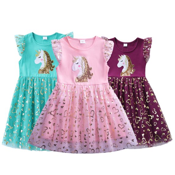 LYMAYTER Kids Toddler Girls Ruffle Princess Dresses Summer Casual Tulle Skirt 3-8T