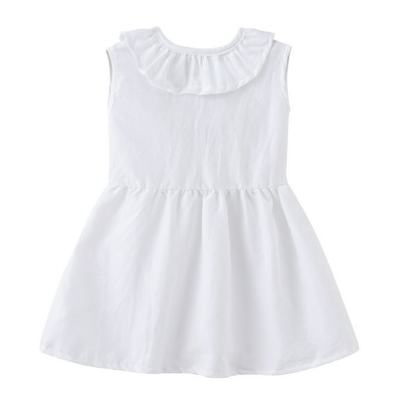 LYMAYTER Kids Toddler Girls Sleeveless Dresses Doll Collar Party Princess Dress Solid Color Cotton Casual Dress Baby Summer Sundress for 1-6 Years