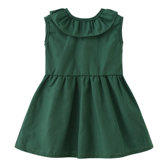 LYMAYTER Kids Toddler Girls Sleeveless Dresses Doll Collar Party Princess Dress Solid Color Cotton Casual Dress Baby Summer Sundress for 1-6 Years