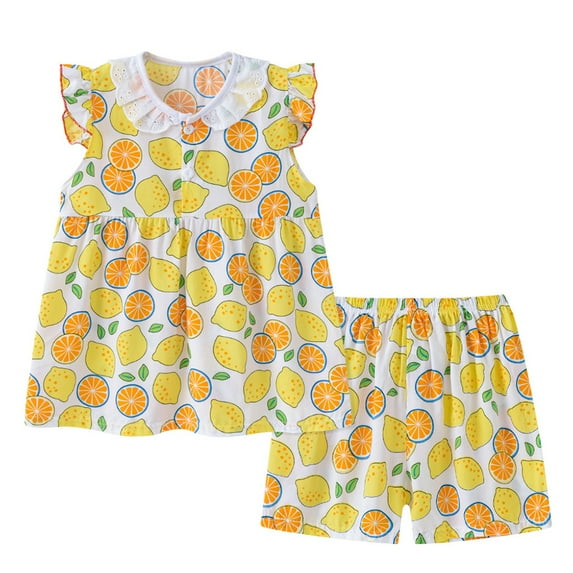 LYMAYTER Kids Toddler Girls Soft Pajama Set Crewneck Short Sleeve Sleepwear Tops Outfit 2PCS for 9M-4 T Cotton Printed Jammies Loungewear
