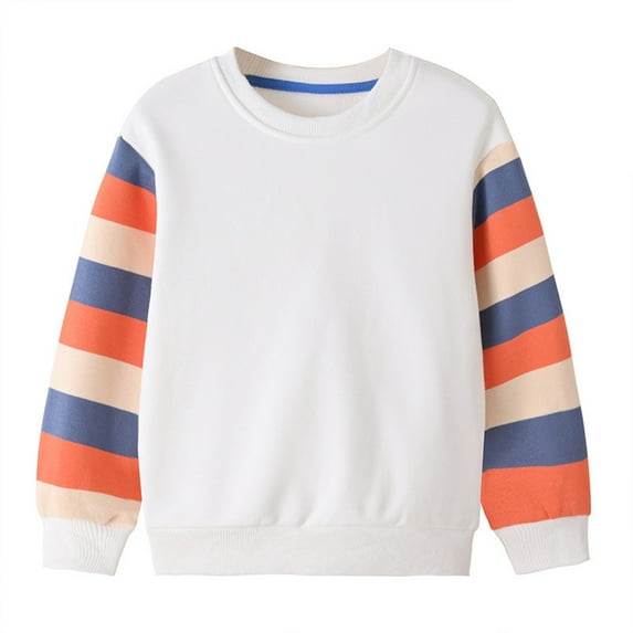 LYMAYTER Kids Toddler Girls Sweatshirt Striped Color Contrast Sweatsuit Teen Spring Fall Round Neck Long Sleeve Pullover Drop Shoulder Casual Sweatsuit for 4-12Y