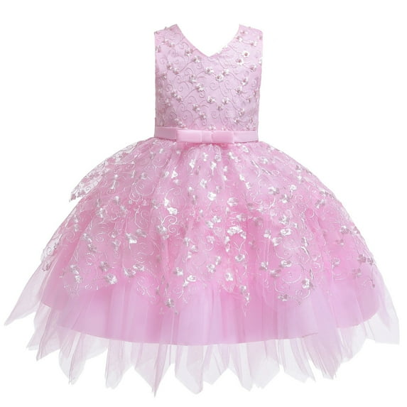 LYMAYTER Kids Toddler Girls Sweet Princess Dresses Baby Lace Embroidery Tutu Dress Girls Party Gown for 0 M-5 Years