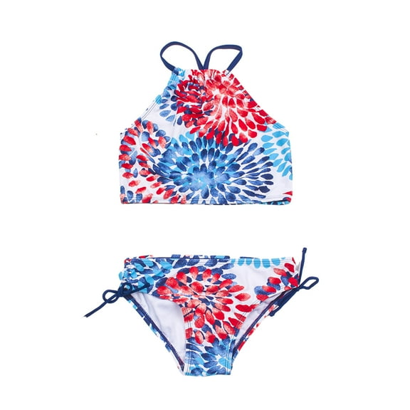 LYMAYTER Kids Toddler Girls Swimsuits Outfit Beach Prints Bathing Suit Hawaiian Bikini Swimwear Set for Girls 3-14 T 2PCS