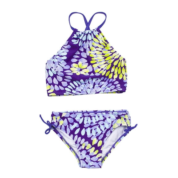 LYMAYTER Kids Toddler Girls Swimsuits Outfit Beach Prints Bathing Suit Hawaiian Bikini Swimwear Set for Girls 3-14 T 2PCS