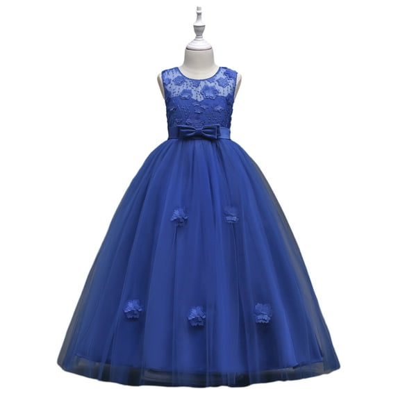 LYMAYTER Kids Toddler Girls Tulle Sleeveless Dresses Teenagers Flower Lace Tutu Dress Little Girls Birthday Party Gown for 5-16 Years