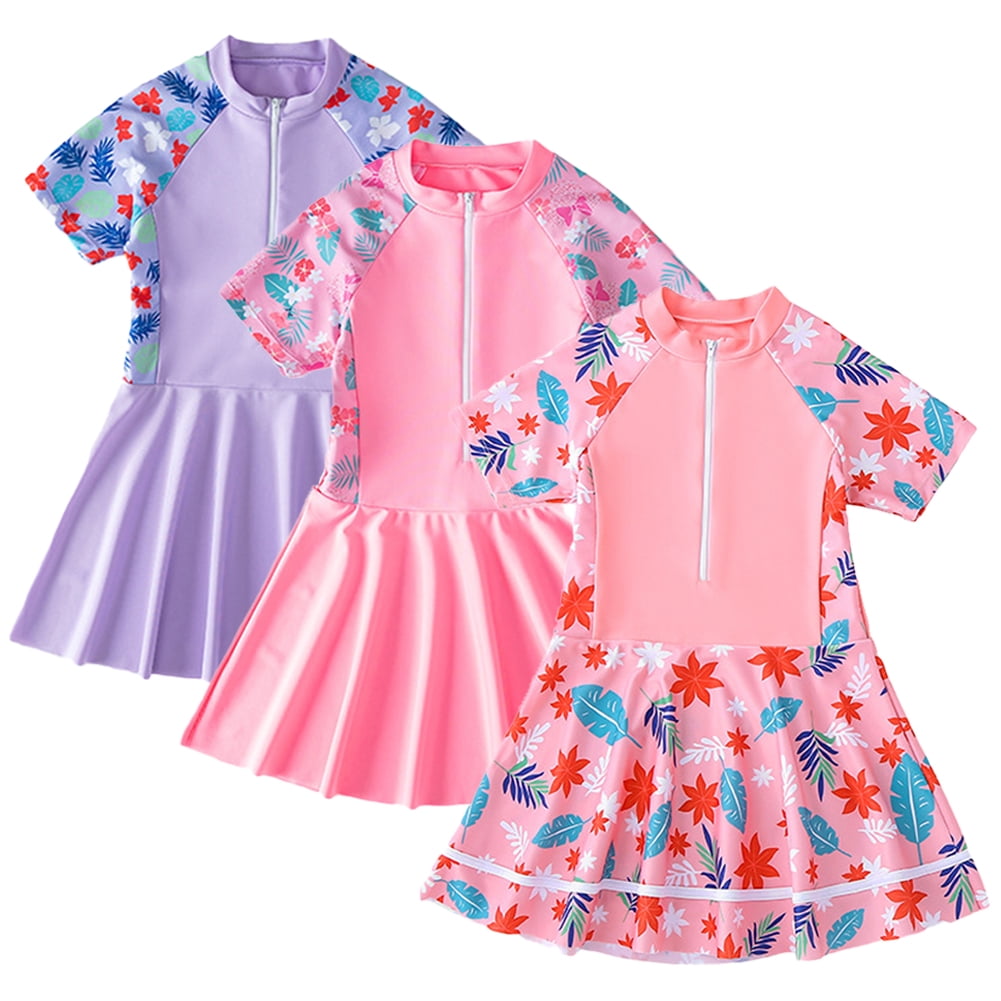 LYMAYTER Kids Toddler Girls Two Piece Swimsuit with Skirt Short Sleeve ...