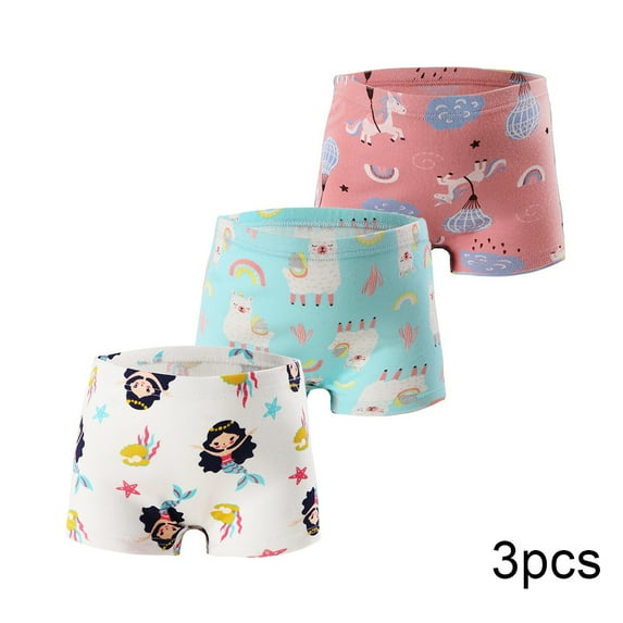 LYMAYTER Kids Toddler Girls Underwear Panties 3pack Baby Cotton Briefs Boxer Four Seasons Printed Four Corners Shorts for 2-12 Years