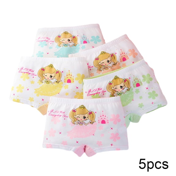 LYMAYTER Kids Toddler Girls Underwear Panties 5pack Baby Soft Cotton Boxer Briefs Girls Cartoon Four Corners Shorts for 3-12 Years