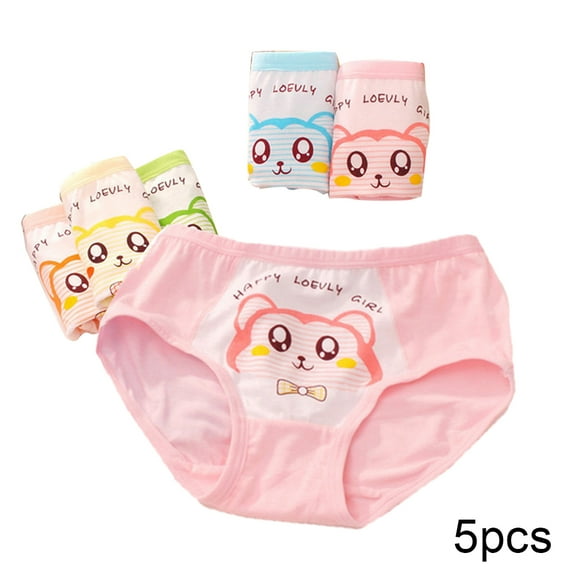 LYMAYTER Kids Toddler Girls Underwear Panties 5pack Baby Soft Cotton Boxer Briefs Girls Cartoon Four Corners Shorts for 3-12 Years