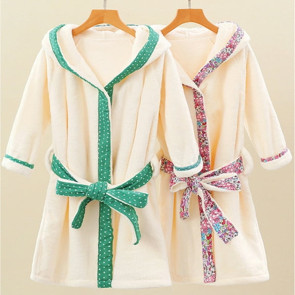 LYMAYTER Kids Unisex Bathrobe Robe Boys Girlsc Hooded with Belt Pajamas Toddler Fall Winter Soft Sleepwear Loungewear for 5-12 Years