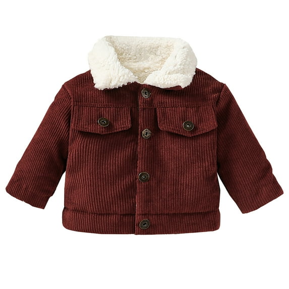 LYMAYTER Kids Unisex Corduroy Jacket Infant Solid Color Warm Outerwear Boys Girls Padded Thickened Cotton Coat for 3 Months-3 Years