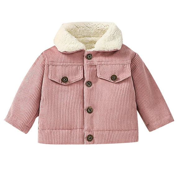 LYMAYTER Kids Unisex Corduroy Jacket Infant Solid Color Warm Outerwear Boys Girls Padded Thickened Cotton Coat for 3 Months-3 Years