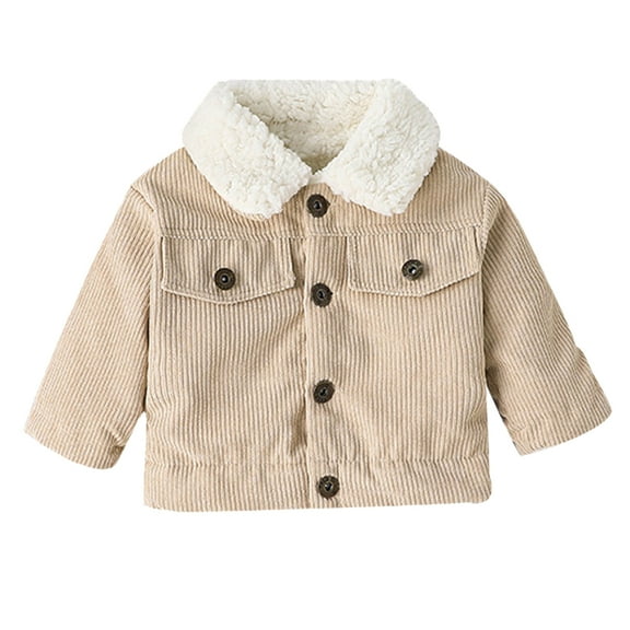 LYMAYTER Kids Unisex Corduroy Jacket Infant Solid Color Warm Outerwear Boys Girls Padded Thickened Cotton Coat for 3 Months-3 Years