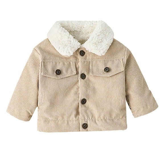 LYMAYTER Kids Unisex Corduroy Jacket Infant Solid Color Warm Outerwear Boys Girls Padded Thickened Cotton Coat for 3 Months-3 Years